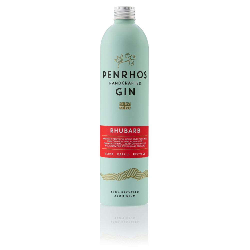 Penrhos Rhubarb Gin bottle on a white background